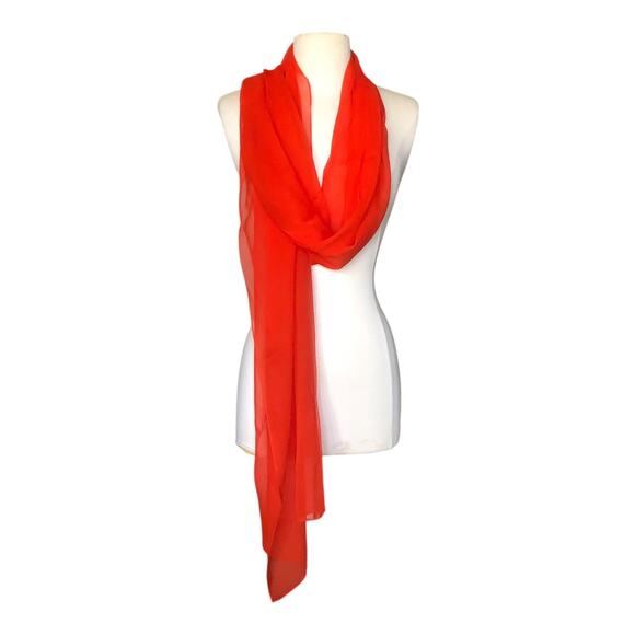 Vintage Lightweight Long Orange Red Sheer Shawl Wrap Versatile Scarf 82 1/2 X 20 - Picture 1 of 5